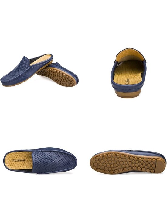 Fashion Men\'s Black Hollow Leather Loafer Round Toe Flat Slip On Casual Slippers main image 4